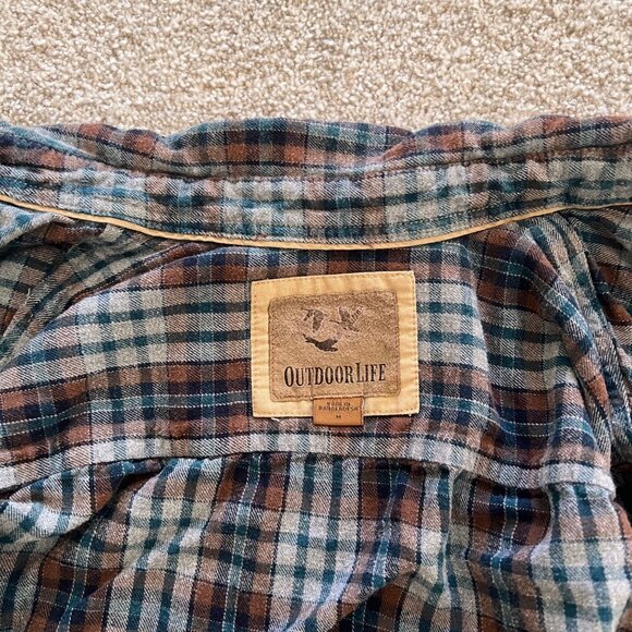 Outdoor Life Blue & Brown Plaid Button-down Flannel 100% Cotton M - Picture 3 of 7